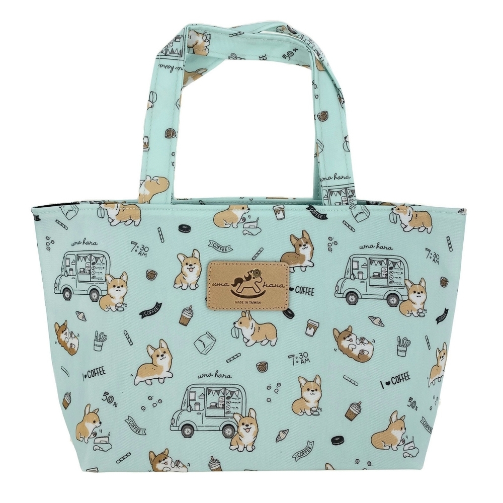 Waterproof Coffee & Corgi Small Tote Handbag Purse